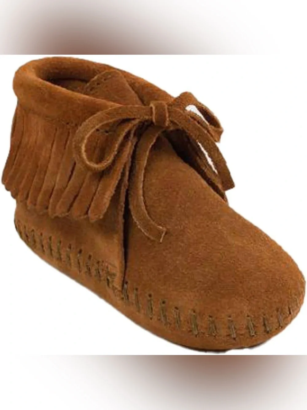 Baby Minnetonka Infant Fringe Moccasins Brown Suede Size 0 New in Box